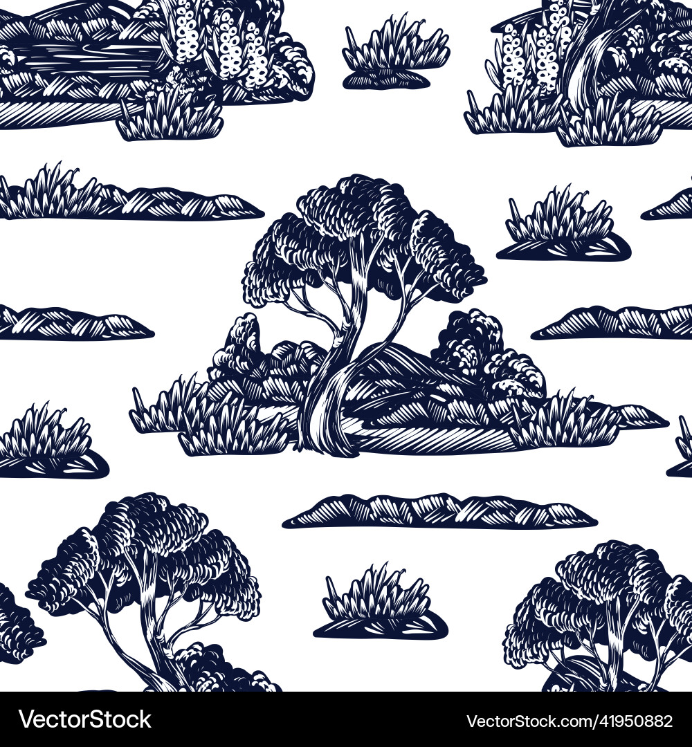 Seamless pattern with graphic trees bushes Seamless pattern with graphic trees bushes vector image