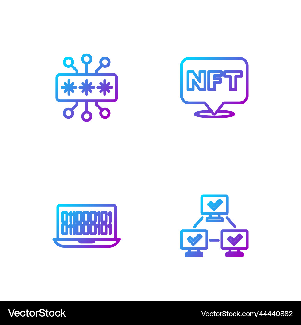 Set line nft blockchain technology binary code Set line nft blockchain technology binary code vector image