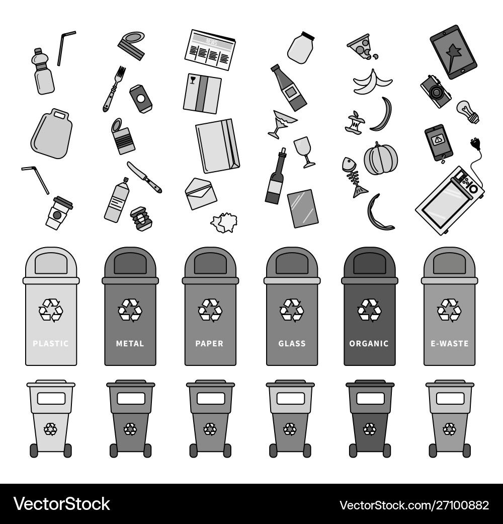 Sorting garbage on white line monochrome Sorting garbage on white line monochrome vector image