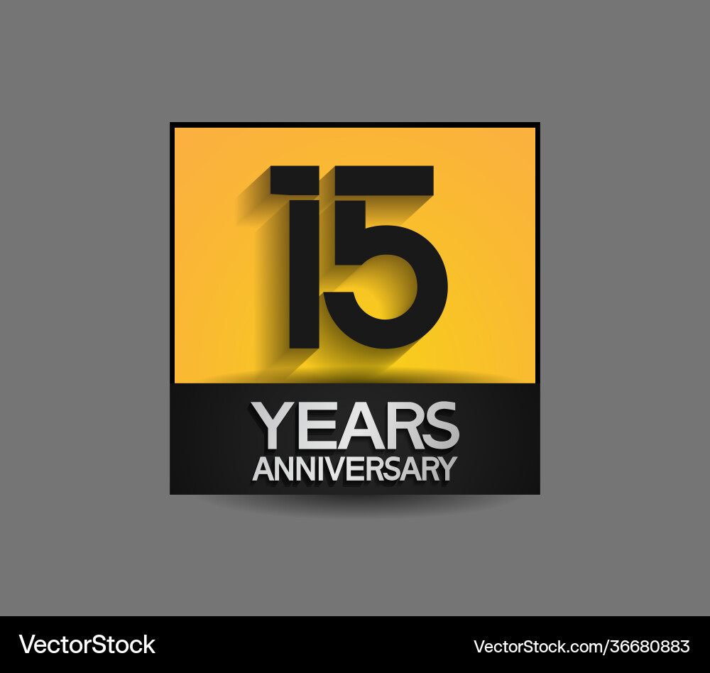 15 years anniversary in square yellow and black – Free Vector