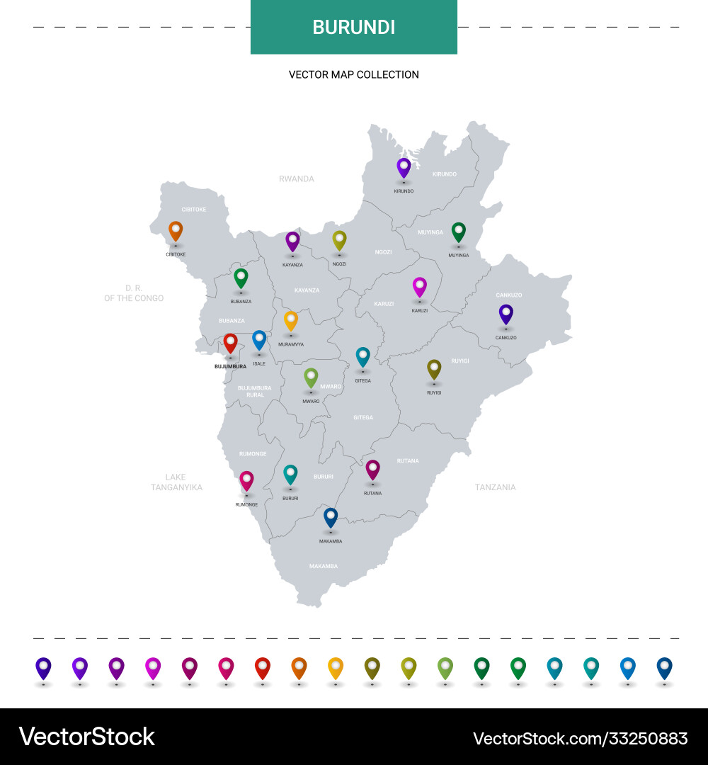 Burundi map with location pointer marks vector image
