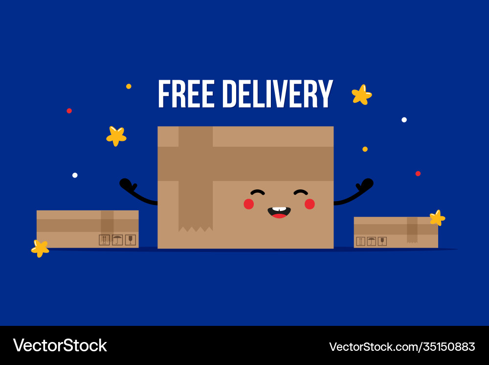 Cartoon Delivery Banner with Box Character Vector Image