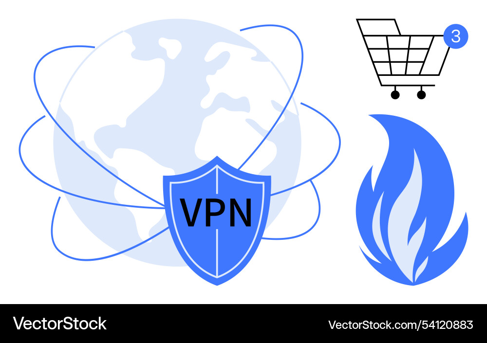 Global vpn shield with shopping cart notifications Global vpn shield with shopping cart notifications vector image