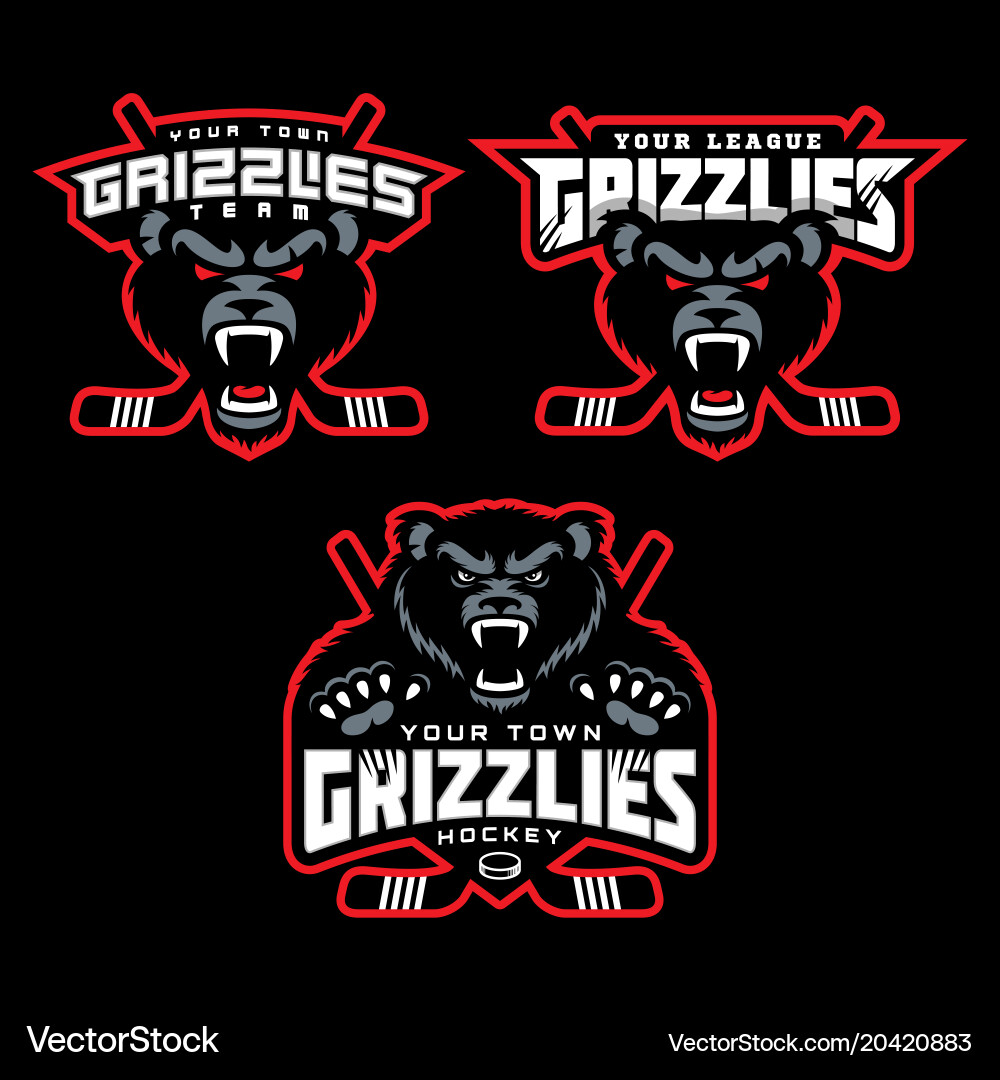 Hockey Grizzly Mascot Set Vector Image