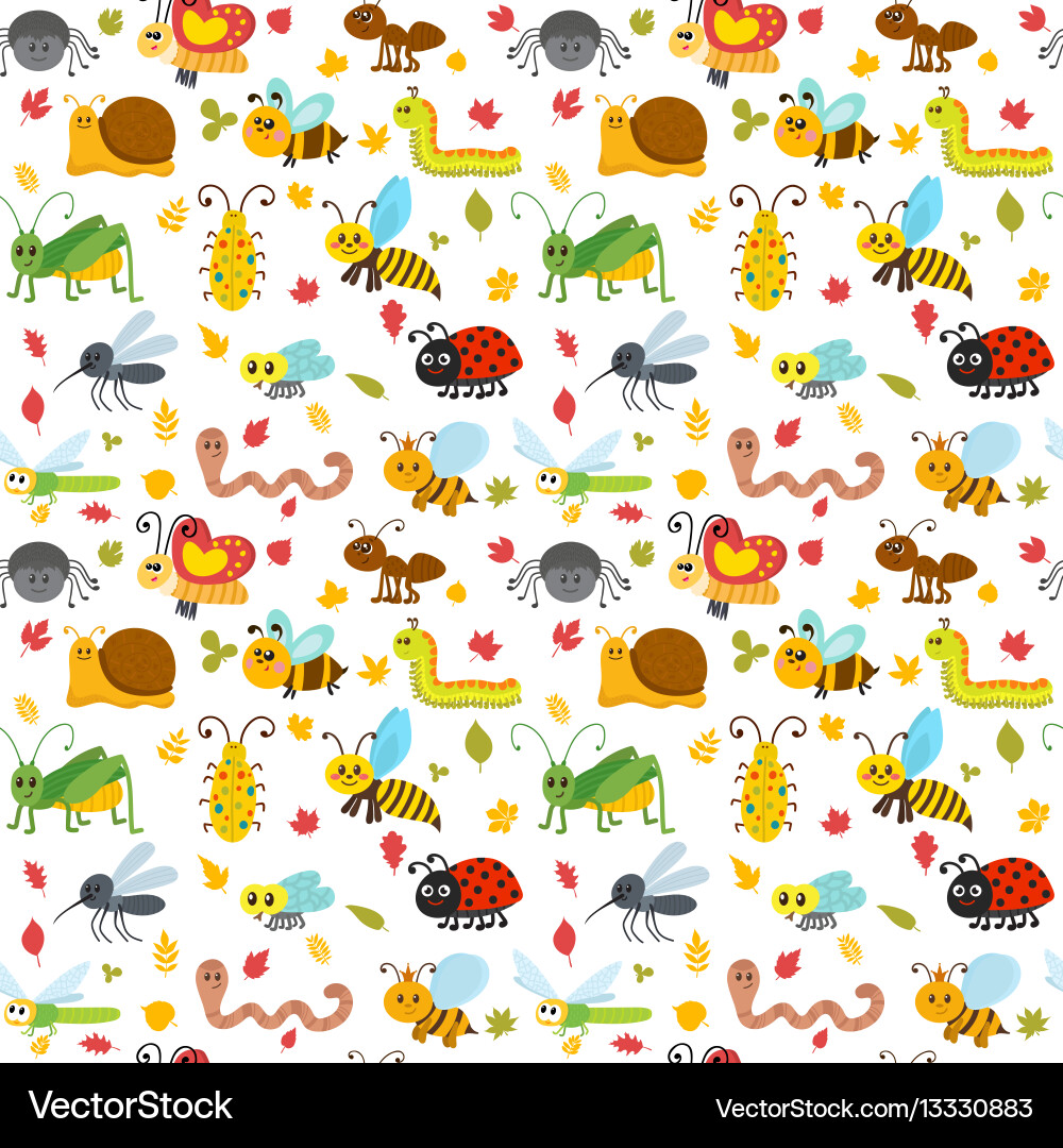 Insect & Leaf Seamless Pattern Vector Image