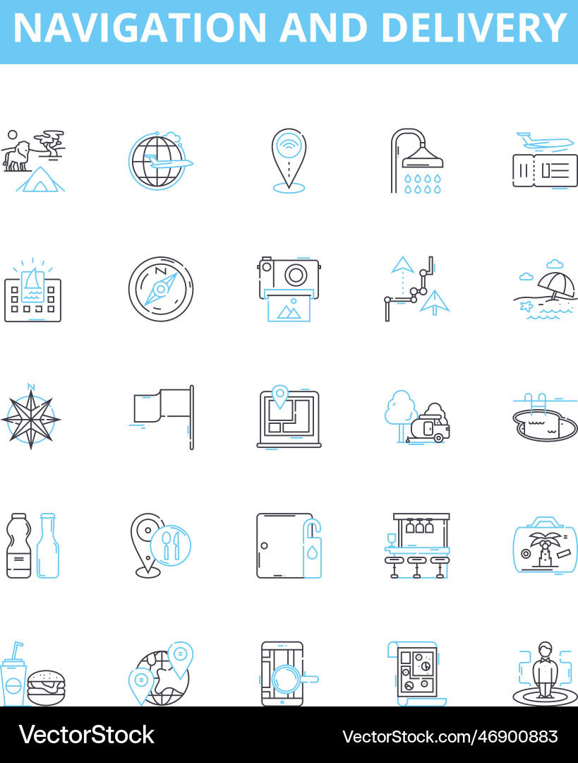Navigation and delivery line icons set vector image