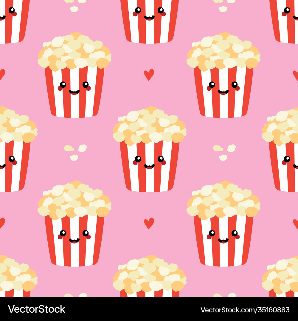 Popcorn boxes characters and hearts pattern Popcorn boxes characters and hearts pattern vector image