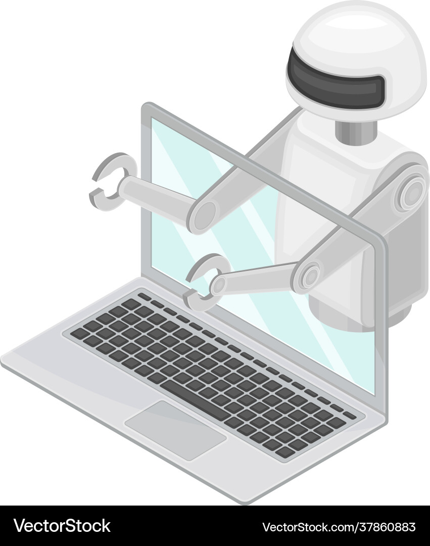 Programmable robot machine and laptop as robotic Vector Image