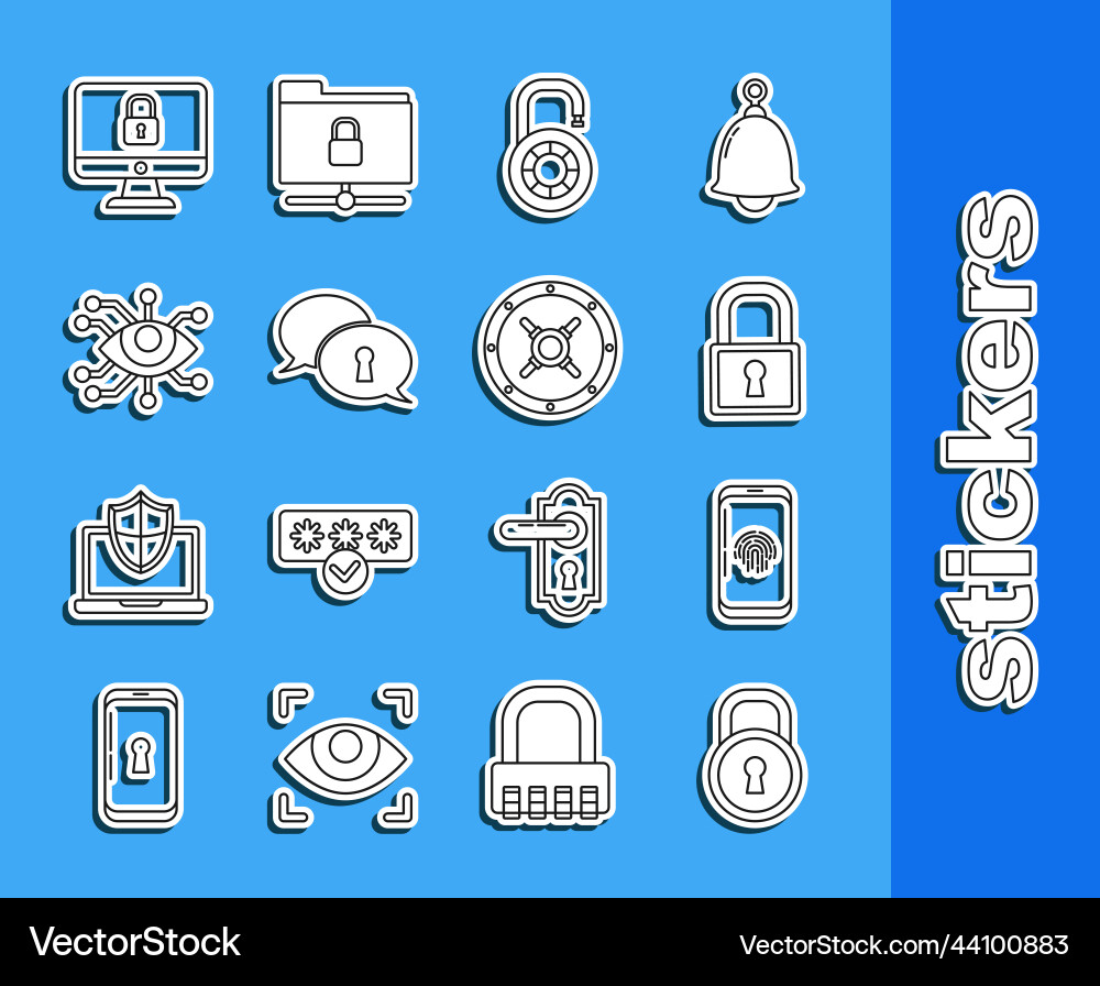 Set line lock smartphone with fingerprint scanner Set line lock smartphone with fingerprint scanner vector image