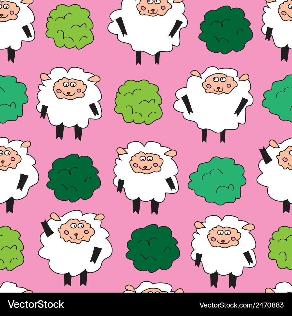 Sheep and shrubs seamless pattern Vector Image