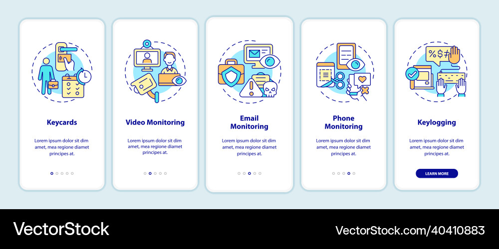 Types of employee monitoring onboarding mobile vector image
