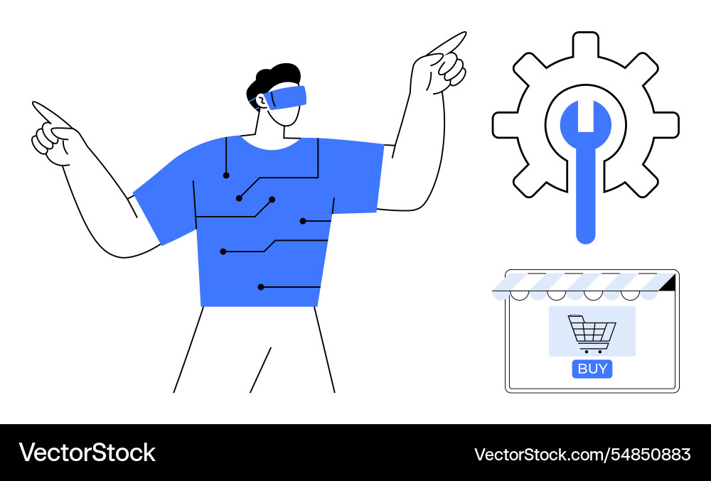 Virtual reality tech enthusiast pointing Virtual reality tech enthusiast pointing vector image
