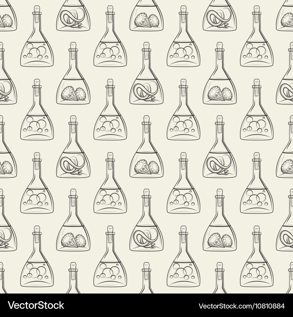 Alchemy seamless pattern with bottles vector image
