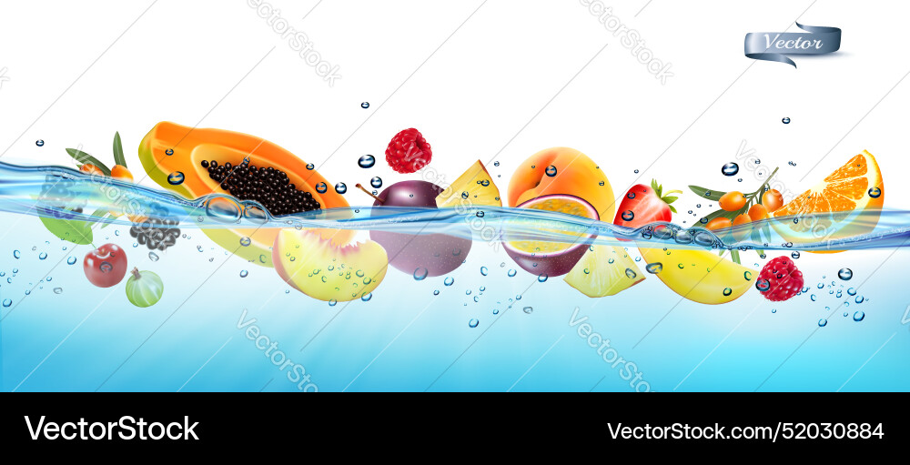 Fresh strawberry peach raspberry blackberry Vector Image