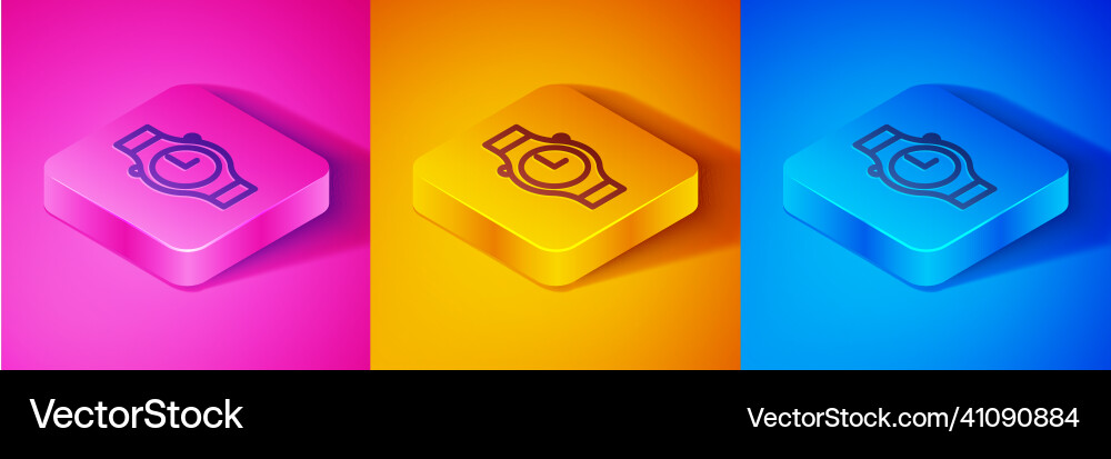 Isometric line wrist watch icon isolated on pink Isometric line wrist watch icon isolated on pink vector image