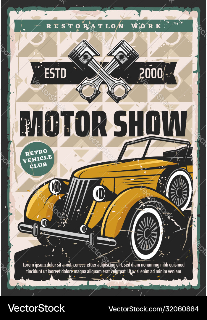 Motor show and restoration retro poster Motor show and restoration retro poster vector image