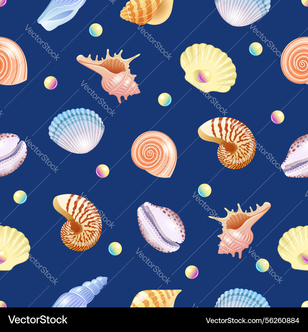 Seamless pattern with shells and pearls Seamless pattern with shells and pearls Vector Image