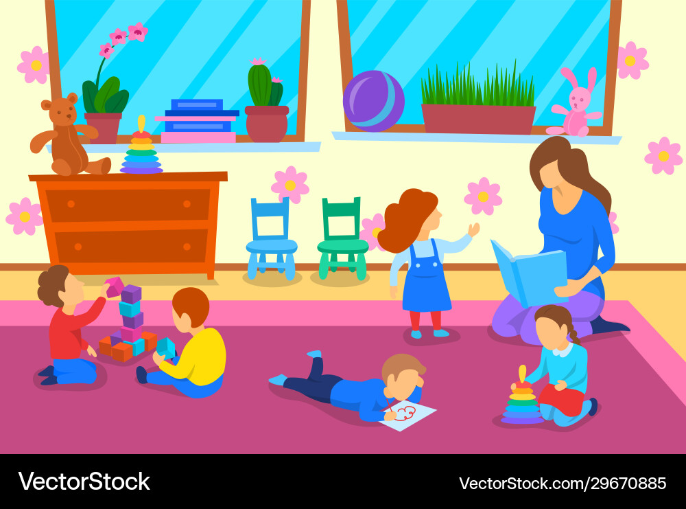 Cartoon color characters people and kindergarten Cartoon color characters people and kindergarten vector image