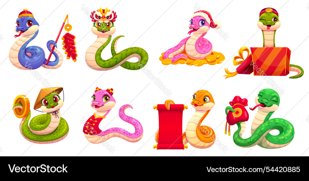 Chinese new lunar year cartoon snake characters Chinese new lunar year cartoon snake characters vector image
