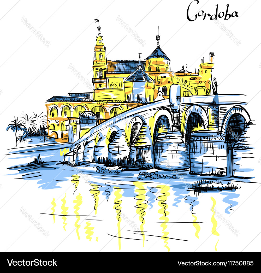 Cordoba Mezquita & Roman Bridge Vector Image