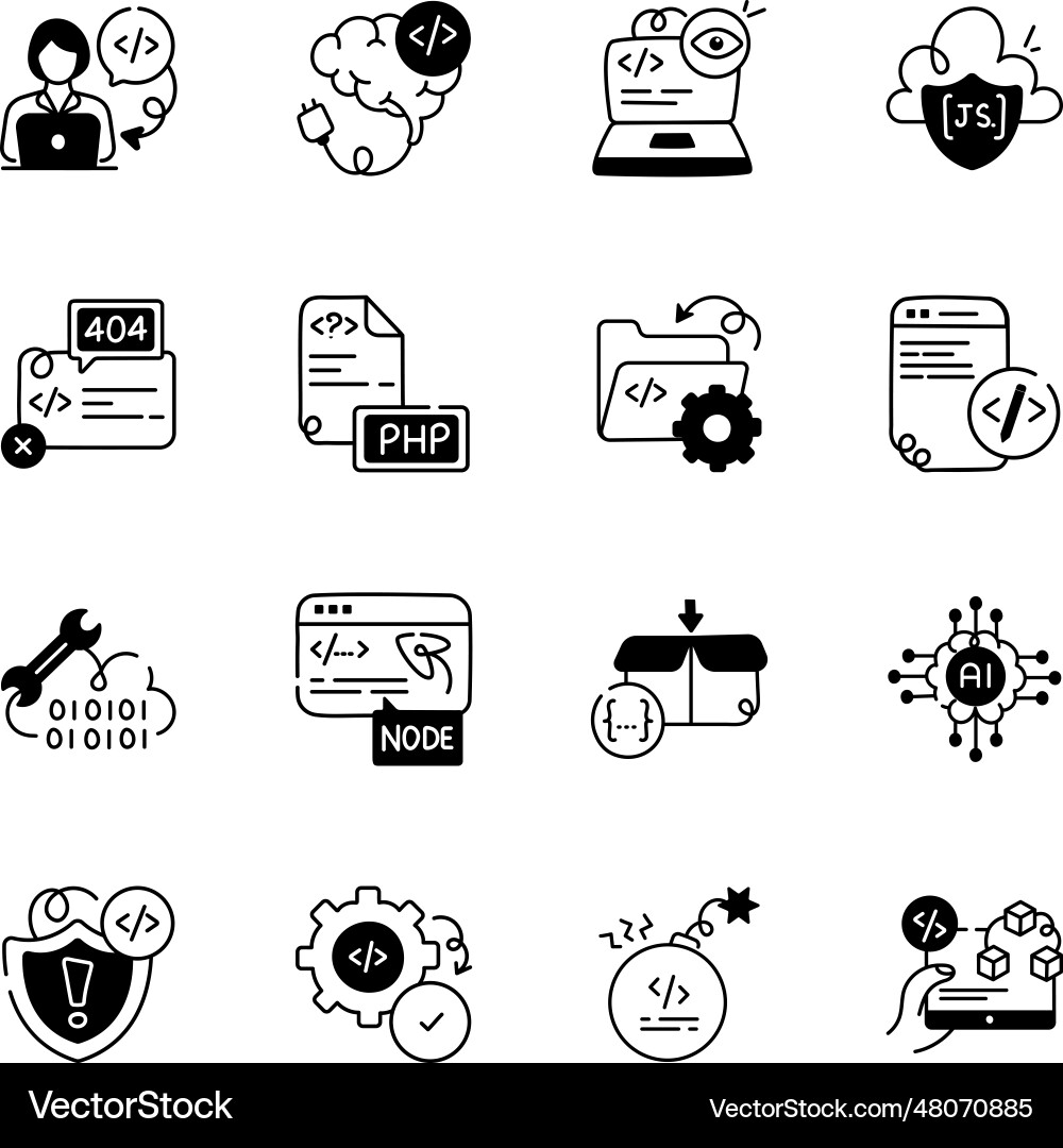 Modern web coding hand drawn icons Vector Image
