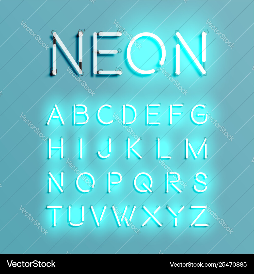 Realistic neon character font set Realistic neon character font set vector image
