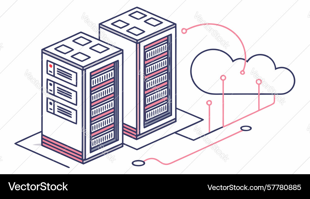 Server-Racks mit Cloud-Netzwerk ermöglichen skalierbar vektorbild