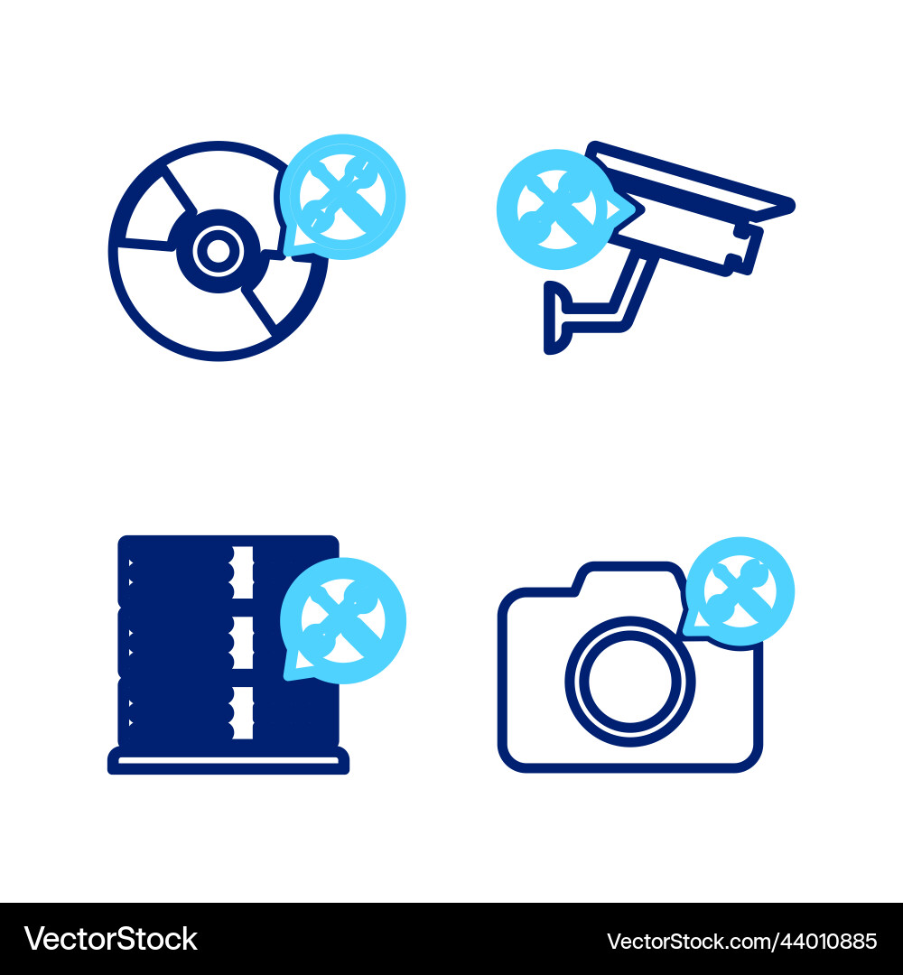 Set line photo camera service database server vector image