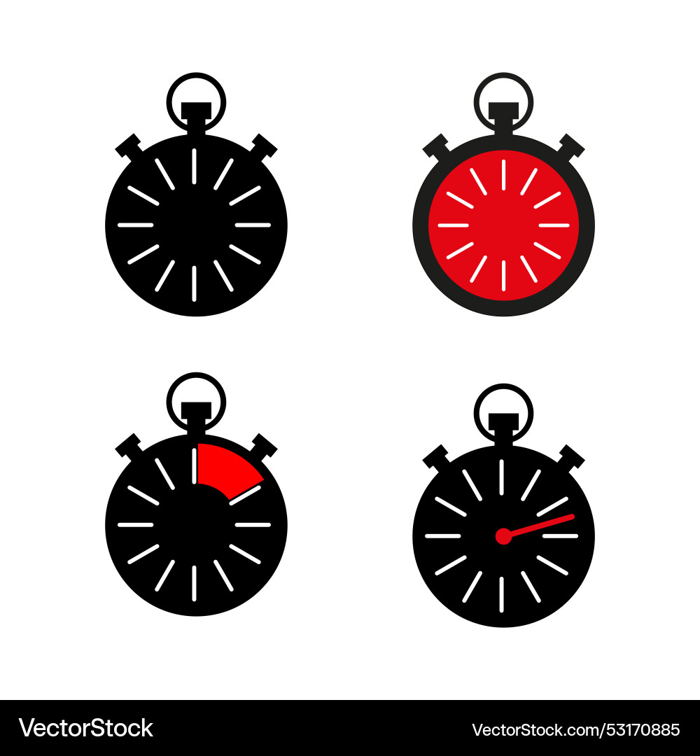 Stopwatch set icon timers collection red Stopwatch set icon timers collection red vector image