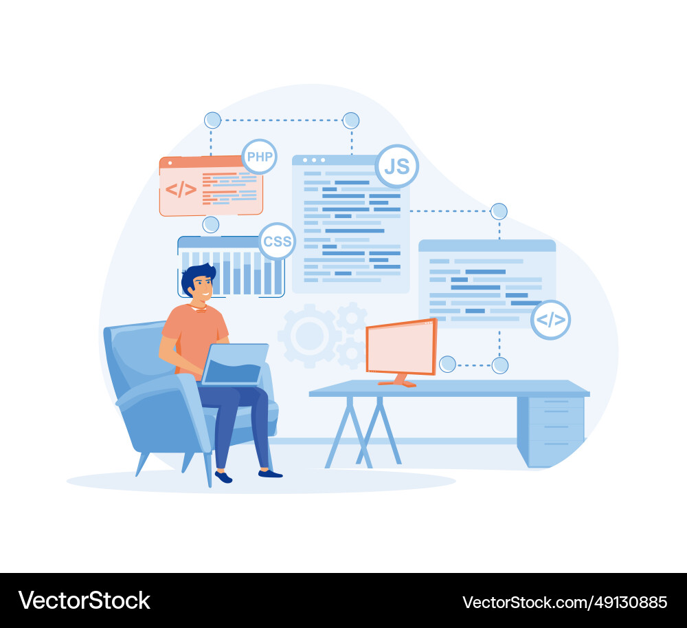 Young programmer concentrated at working project vector image