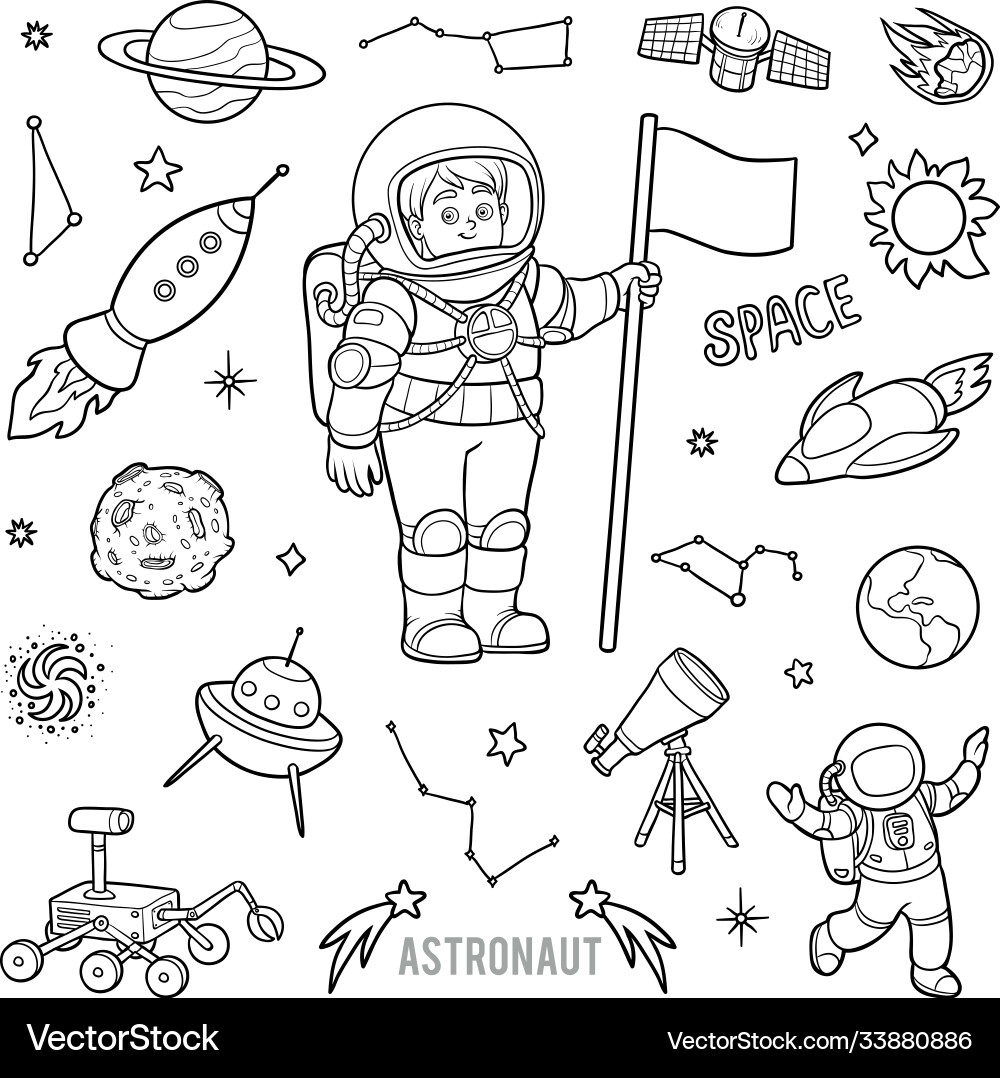 Astronaut and Space Objects Collection vector image