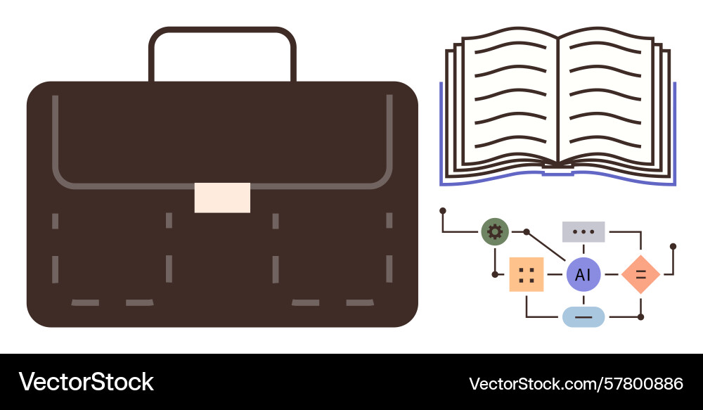 Business briefcase open book and ai workflow Business briefcase open book and ai workflow vector image