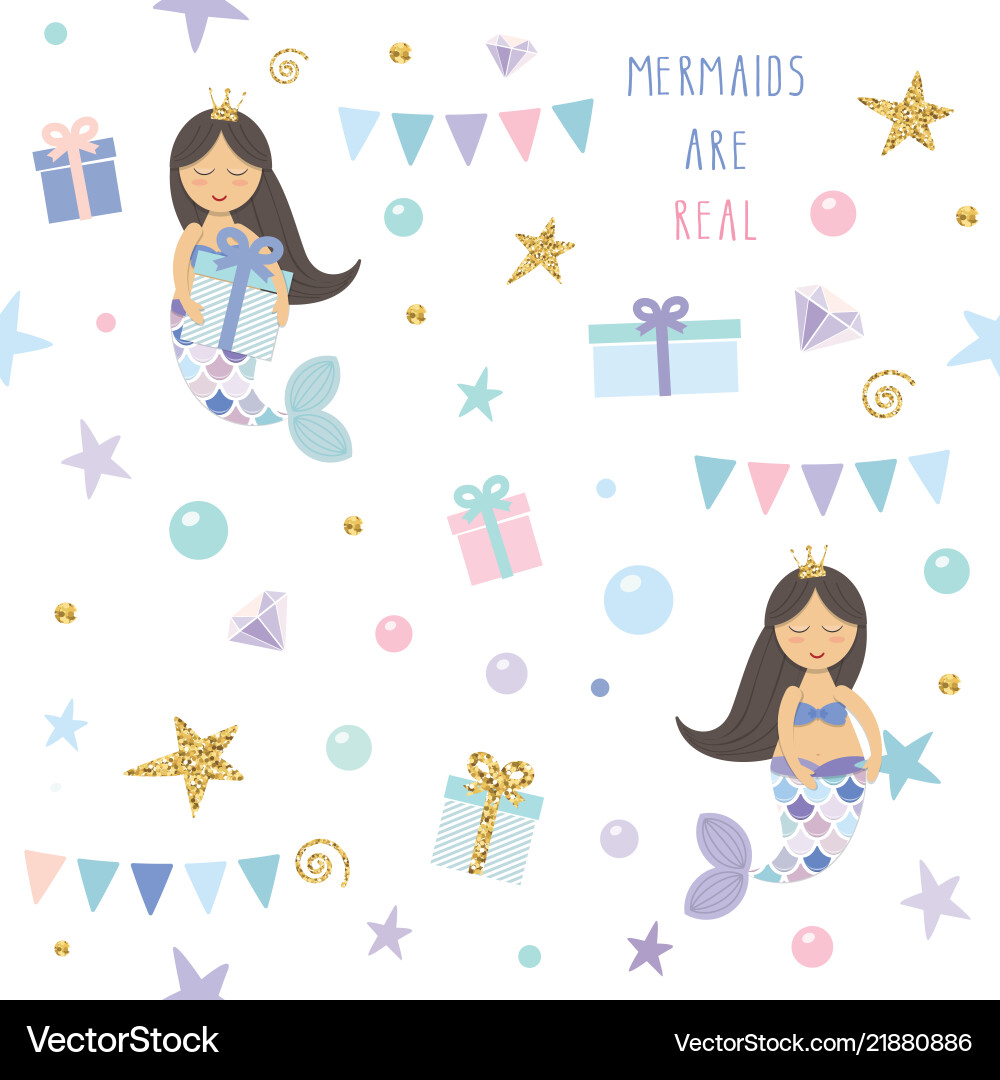 Mermaid Birthday Seamless Pattern Vector Image