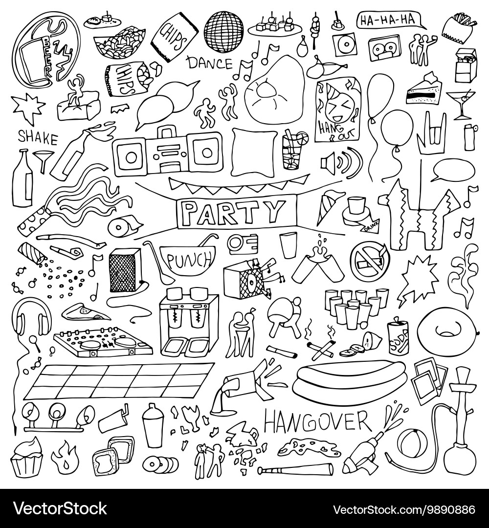 Party Doodle Set - Celebration Vector Image