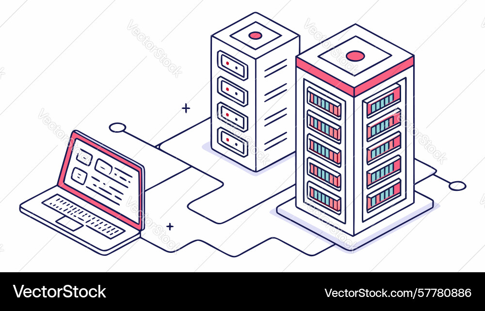 Server racks connecting devices centralizing data vector image