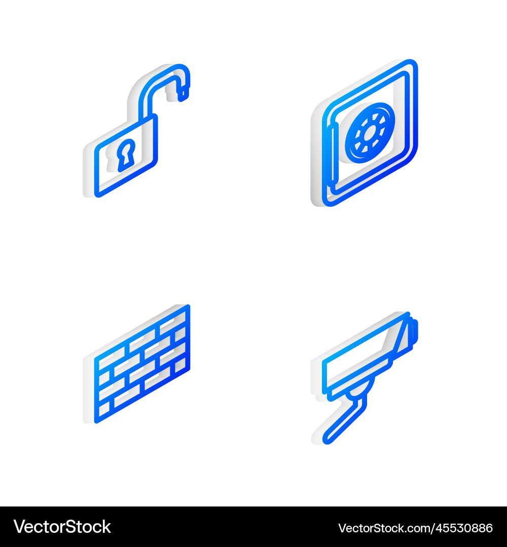 Set isometric line safe open padlock firewall Set isometric line safe open padlock firewall vector image