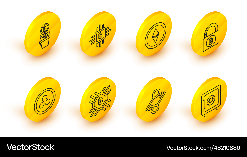 Set line safe cryptocurrency key cpu mining farm Set line safe cryptocurrency key cpu mining farm vector image