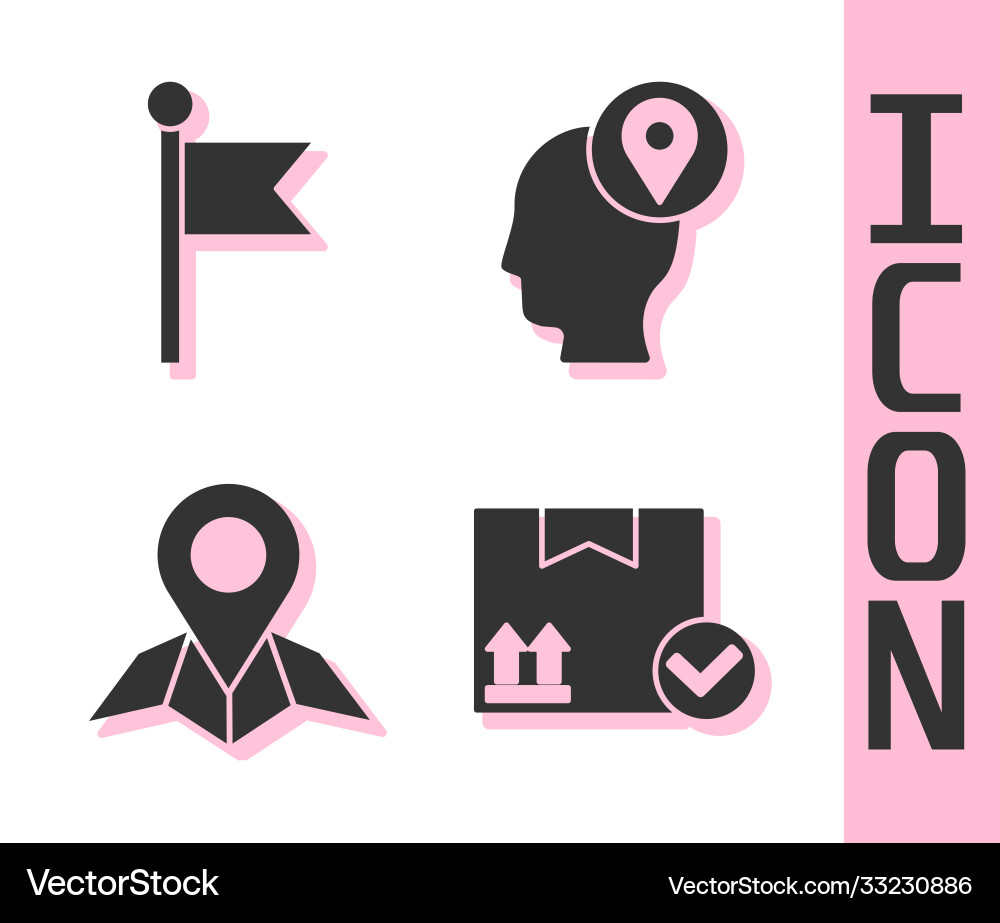 Set package box with check mark location marker Set package box with check mark location marker Vector Image