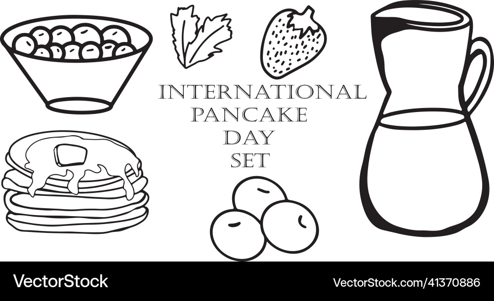 Set with objects for international pancakes day Set with objects for international pancakes day Vector Image