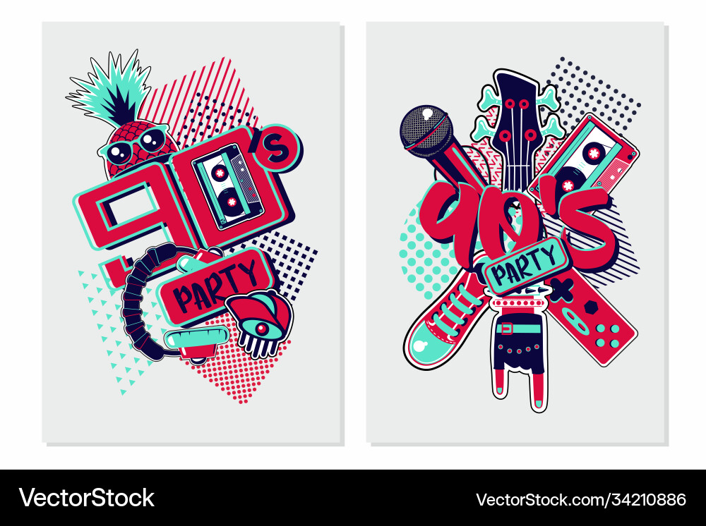 Vintage music posters 90s style party backgrounds Vintage music posters 90s style party backgrounds vector image