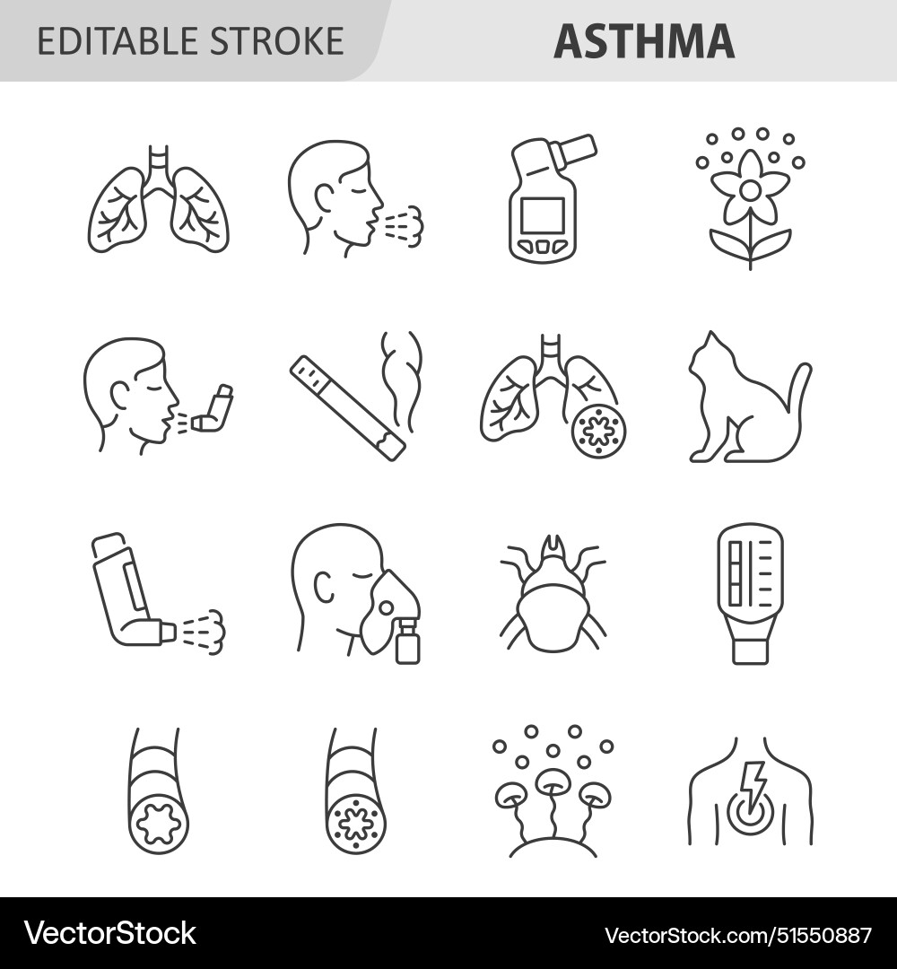 Asthma line icon set collection Asthma line icon set collection vector image
