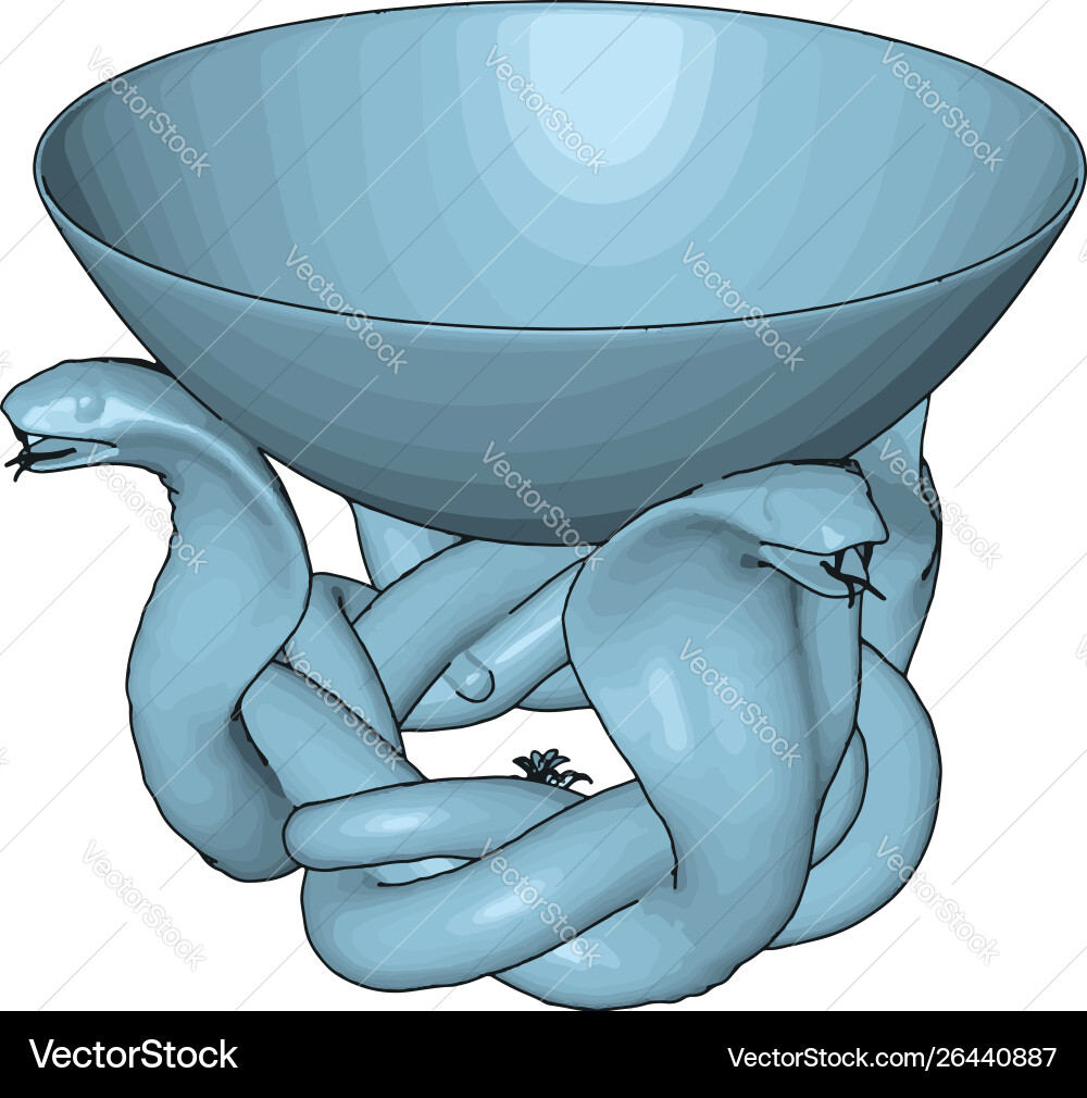 Blaue Schlangen halten Schüssel auf weißem Hintergrund Blaue Schlangen halten Schüssel auf weißem Hintergrund vektorbild