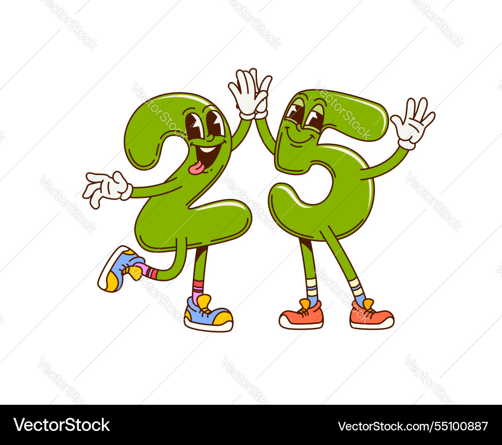 Groovy twenty five math number cute characters Groovy twenty five math number cute characters vector image