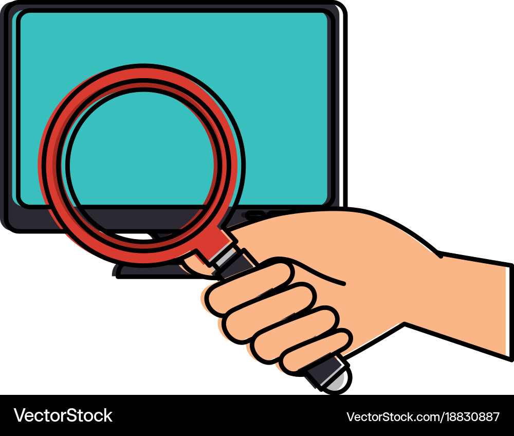 Monitor computer with magnifying glass vector image