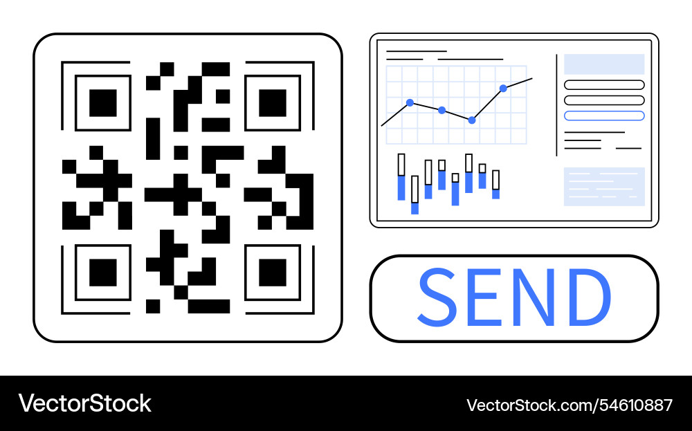 Qr-Code mit analytischem Dashboard und senden Taste Qr-Code mit analytischem Dashboard und senden Taste vektorbild