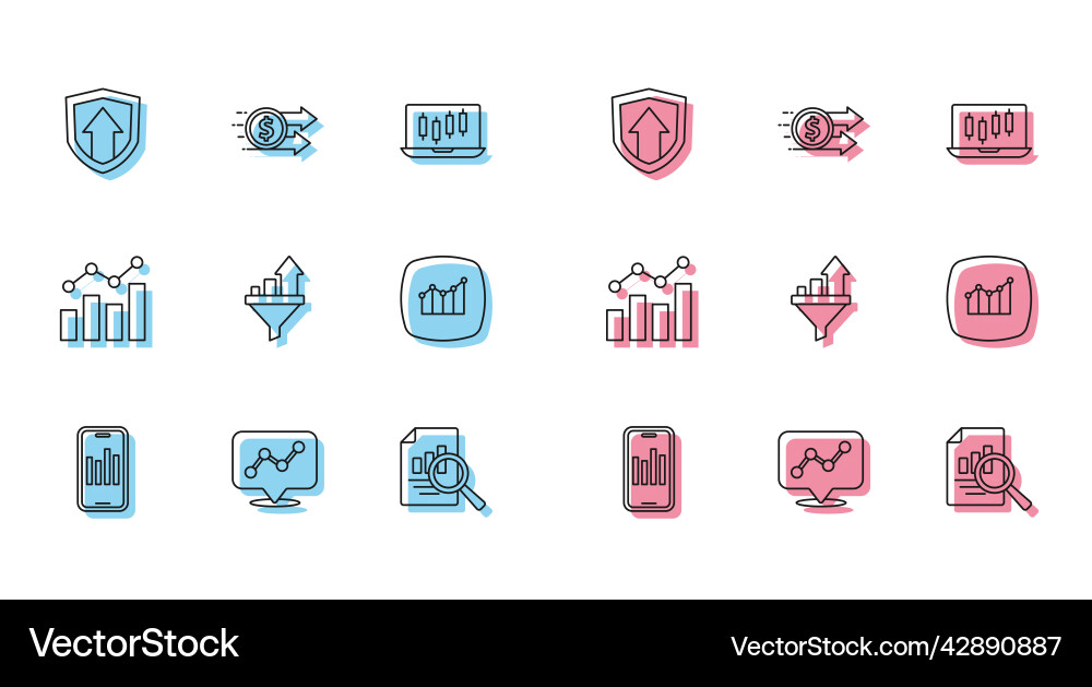 Set line mobile with graph chart Set line mobile with graph chart Vector Image