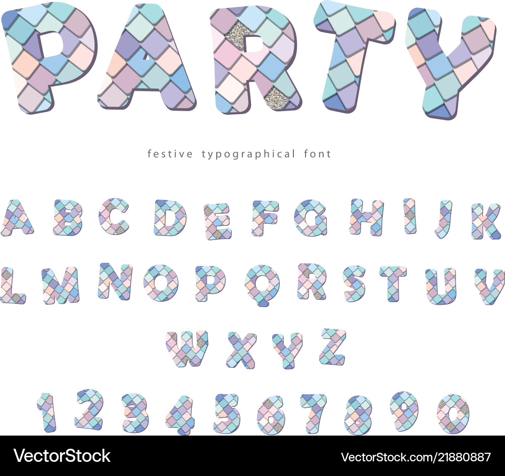 Sparkly Party Font with Sequins vector image