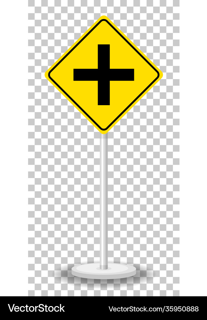 4 way intersection sign isolated on transparent Vector Image
