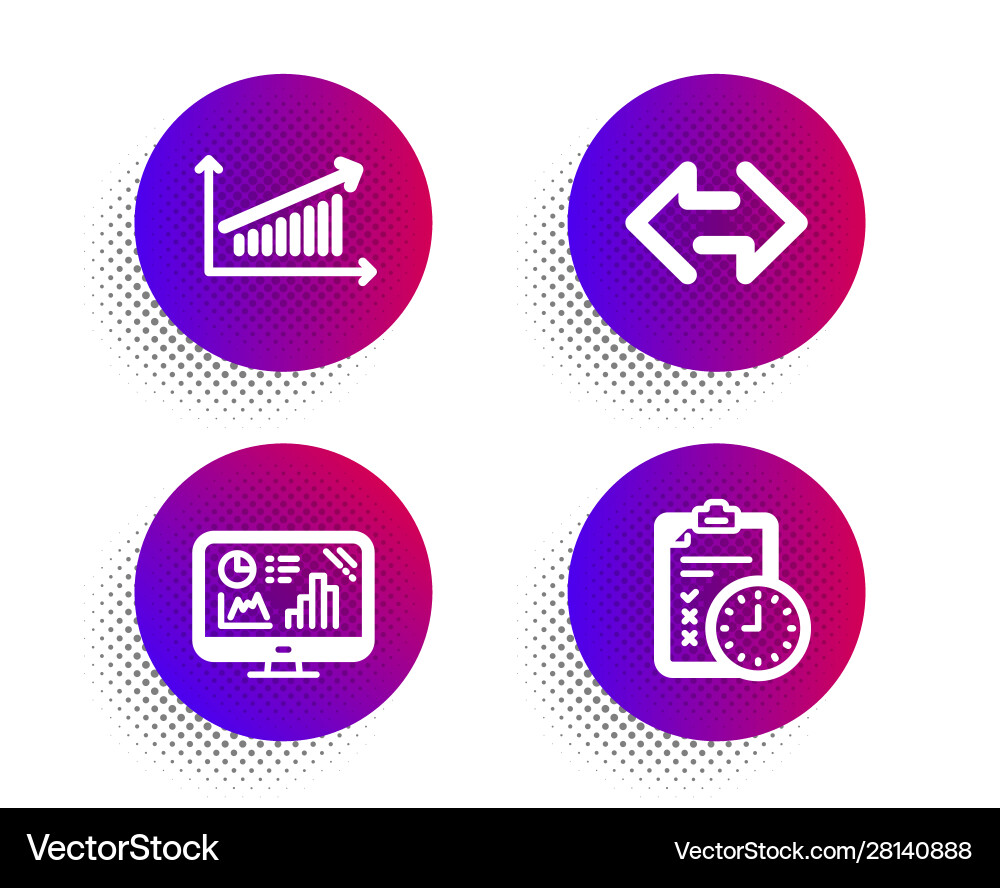 Analytics graph chart and sync icons set exam Analytics graph chart and sync icons set exam vector image