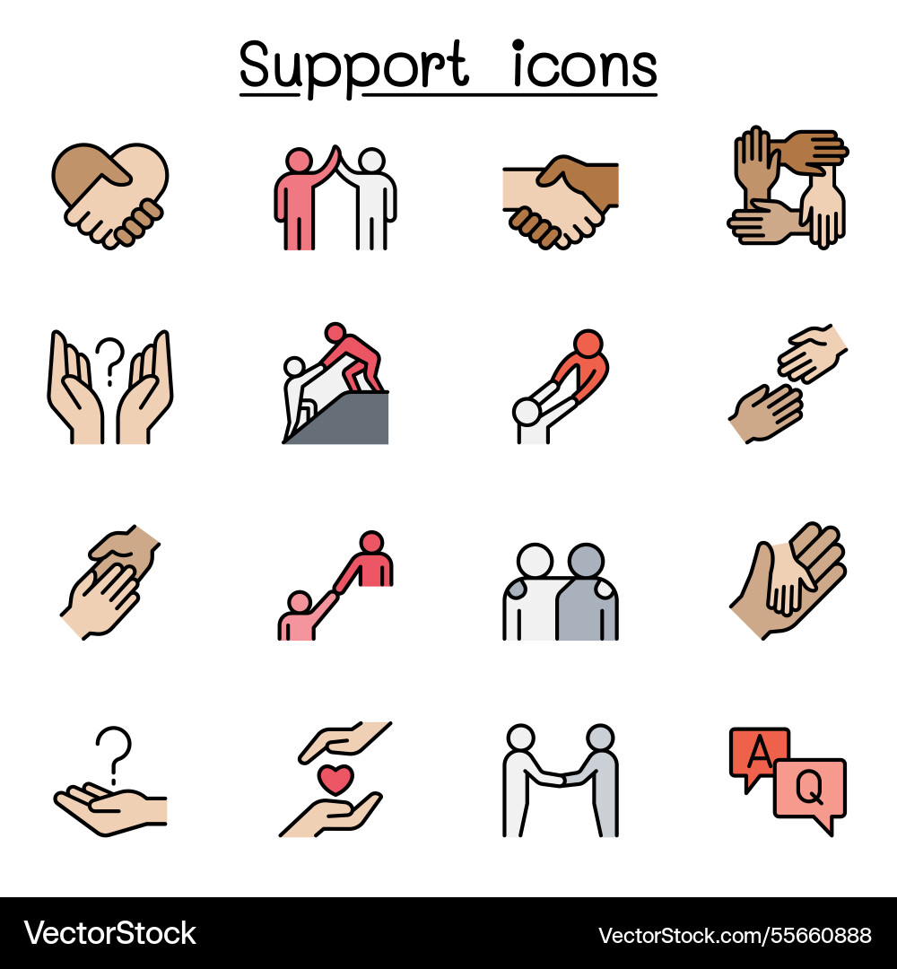 Care support and sympathize icon set in color Care support and sympathize icon set in color vector image